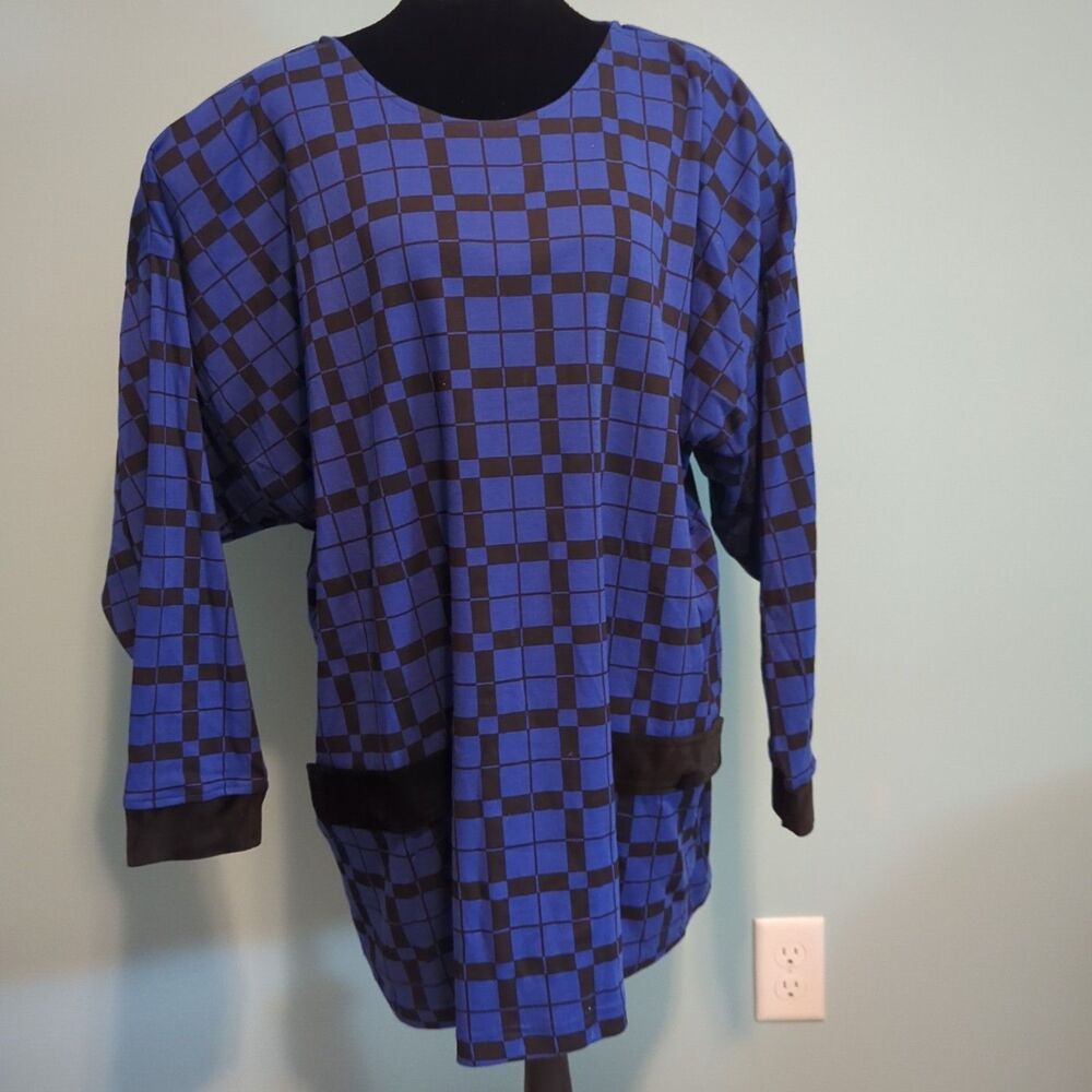 Vintage MC II Women's Blue Black Plaid 2XL Velour Trim False Pockets